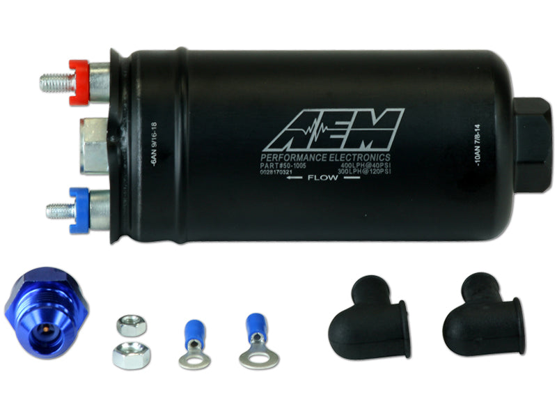 AEM 400LPH AN Fittings Inline High Flow Fuel Pump