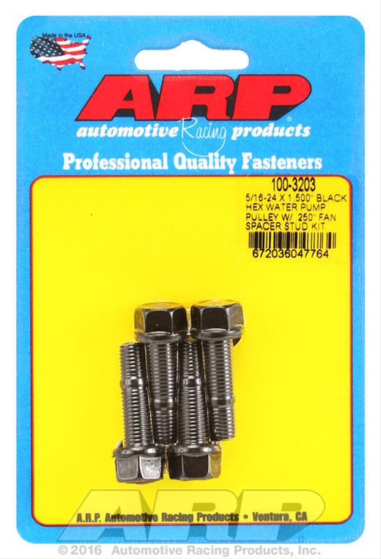 ARP 5/16-24 X 1.500 Black Hex Water Pump Pulley w/ .250in Fan Spacer Stud Kit