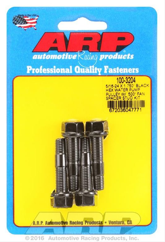 ARP 5/16-24 X 1.750 Black Hex Water Pump Pulley w/ .500in Fan Spacer Stud Kit