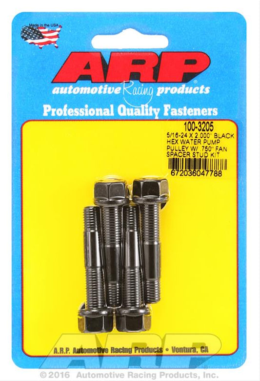 ARP 5/16-24 X 2.000 Black Hex Water Pump Pulley w/ .750in Fan Spacer Stud Kit