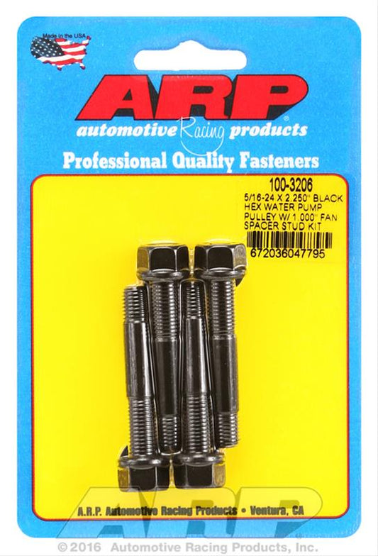 ARP 5/16-24 X 2.250 Black Hex Water Pump Pulley w/ 1.000in Fan Spacer Stud Kit