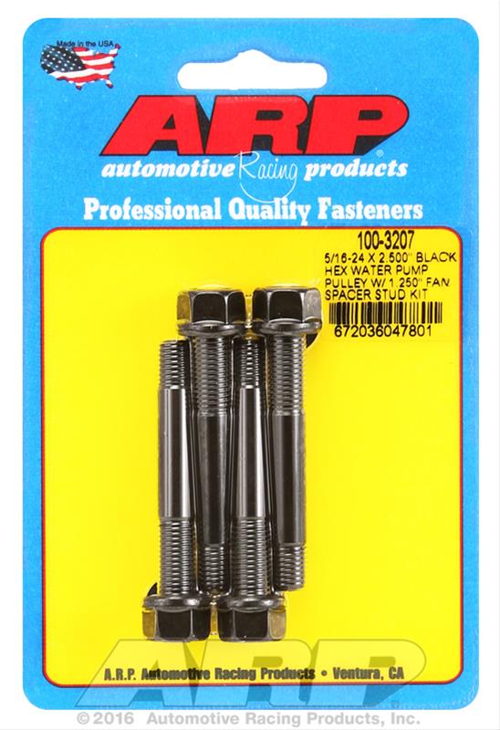 ARP 5/16-24 X 2.500 Black Hex Water Pump Pulley w/ 1.250in Fan Spacer Stud Kit