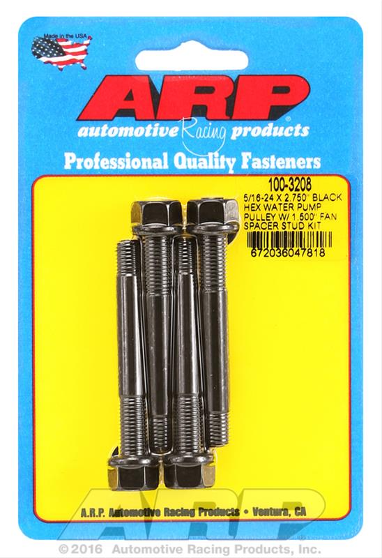 ARP 5/16-24 X 2.750 Black Hex Water Pump Pulley w/ 1.500in Fan Spacer Stud Kit