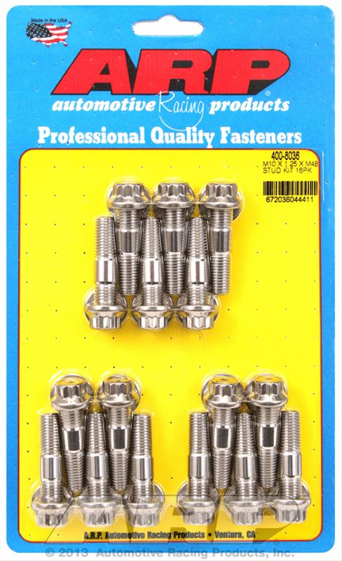 ARP M10 x 1.25 x 48 Stainless Steel 12pt Broached Stud Kit (16/pkg)